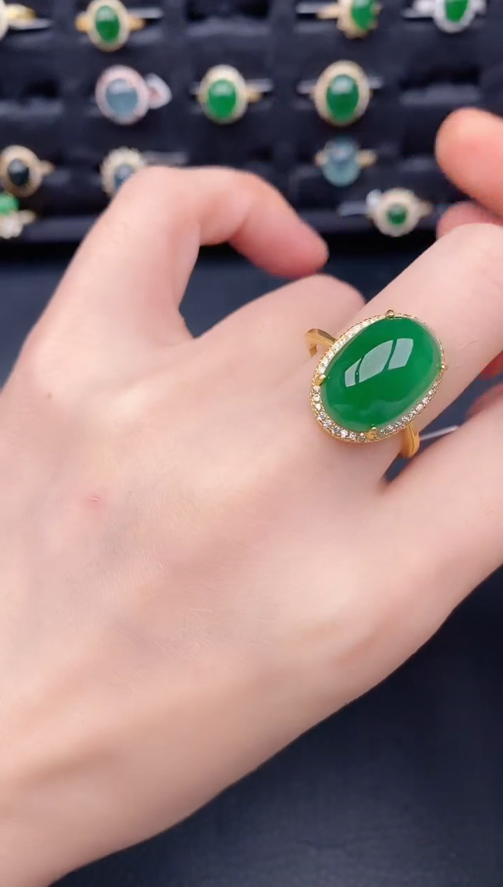 银S925镶嵌戒指翡翠天然a货翡翠580