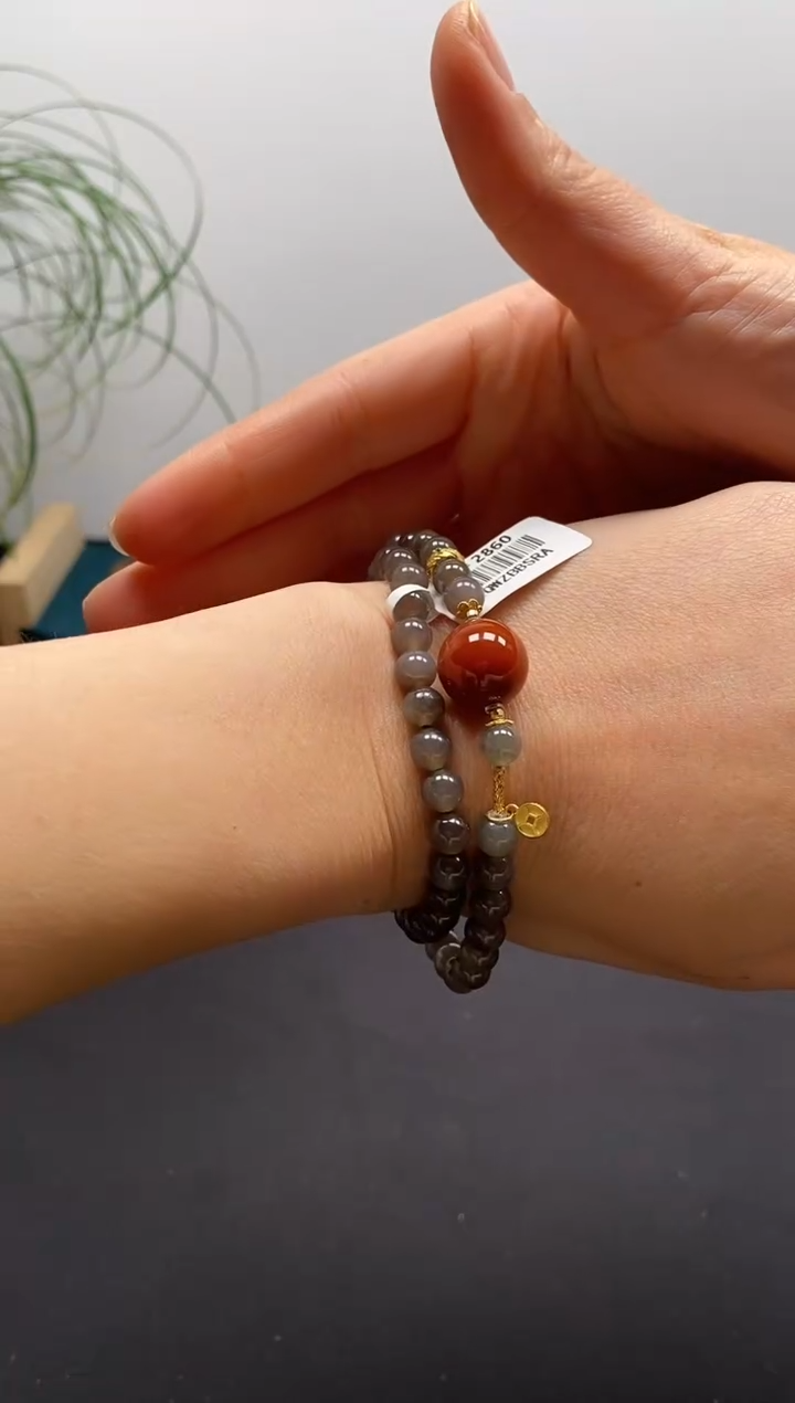 【闪购商品】和田玉手链未镶嵌和田玉烟紫0.6双圈手链