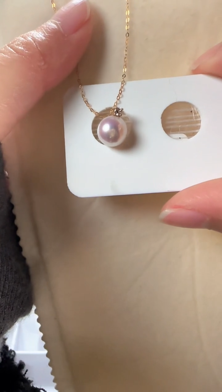 【闪购商品】海水珍珠吊坠(赠链)18K金镶嵌9mm18K金海水akoya吊坠