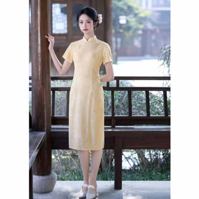 初夏 夏季遮肉气质新款国风小个子连衣裙年轻中长送考改良旗袍