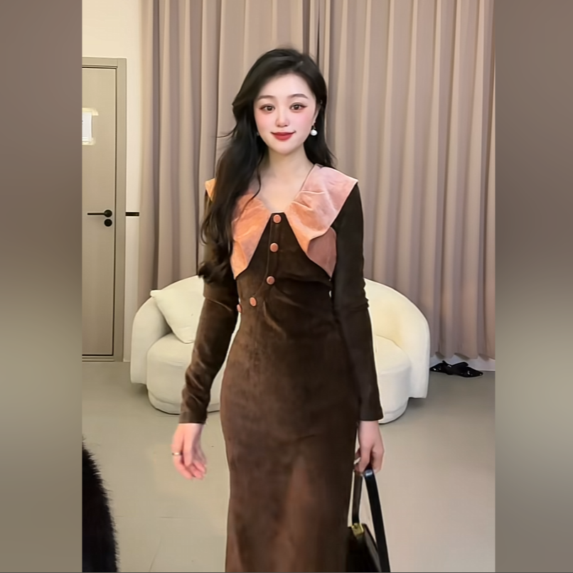 【小米】秋冬复古轻奢减龄名媛气质洋气显瘦连衣裙YYMYF53681