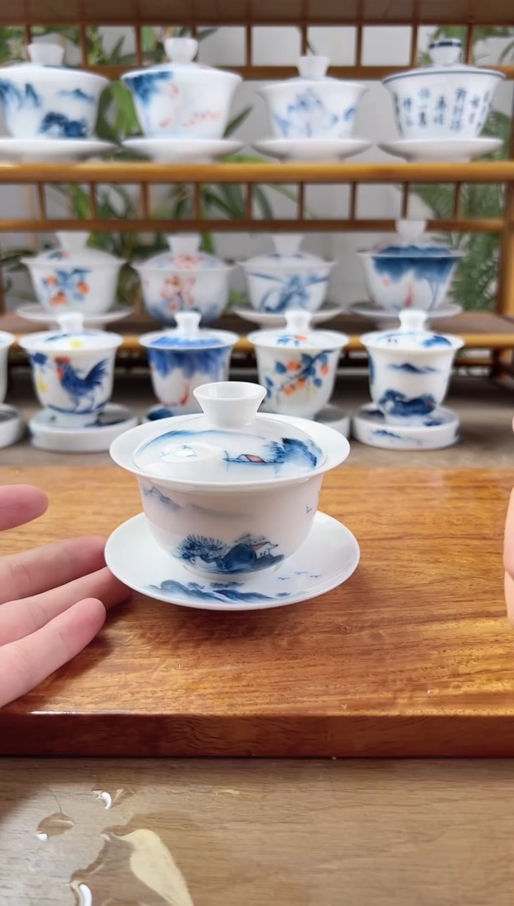 微瑕千里江山130ml三才盖碗