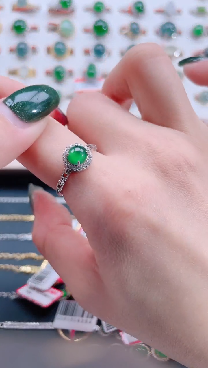 银S925镶嵌戒指翡翠天然翡翠