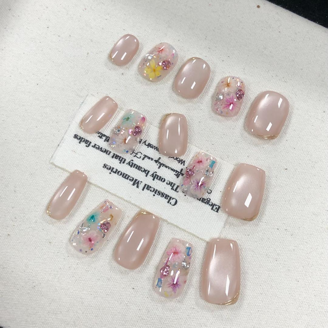 设计师专款【琉璃干花】JD1722纯手工轻奢手工穿戴甲（送高级工具包）