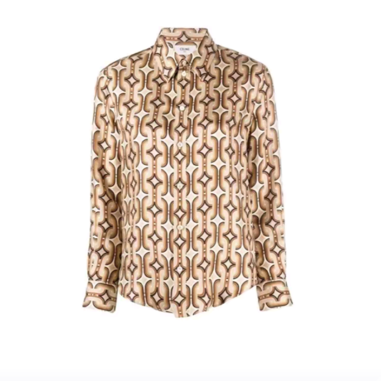 CELINE/赛琳女士时尚打底衬衣长袖衬衫上衣链条轻奢秋冬翻领衬衫