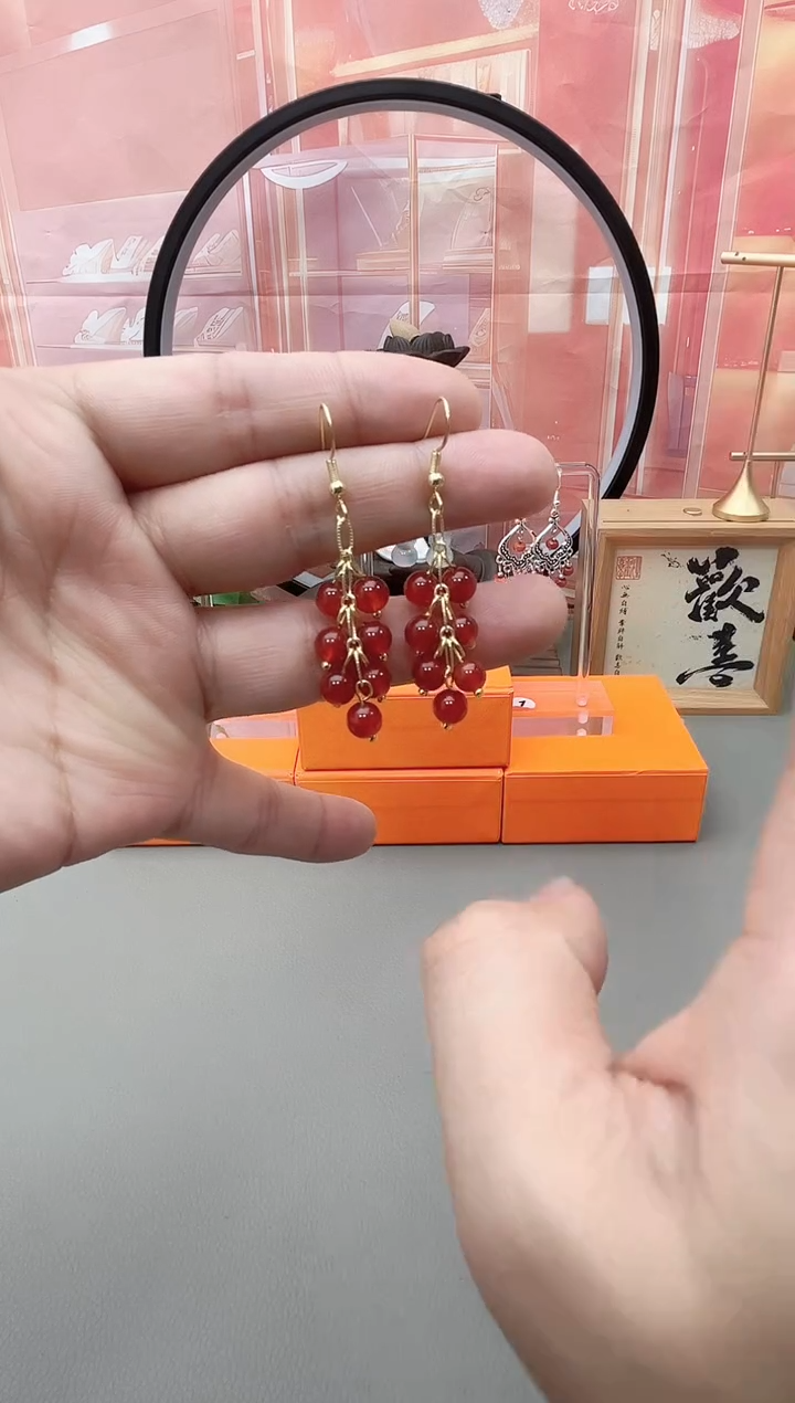 银S925镶嵌耳坠玛瑙/玉髓j407