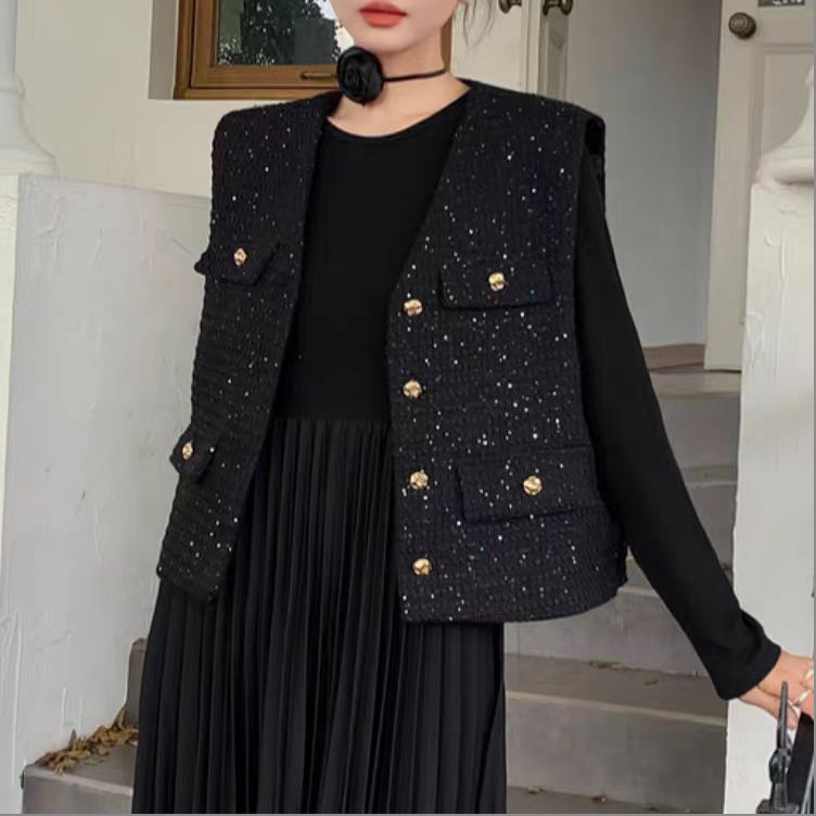 K518秋季重工极简风通勤气质宽松上衣时尚套装百搭粗花呢 FB