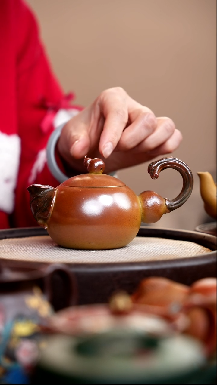 茶壶紫砂柴烧葫芦壶躺