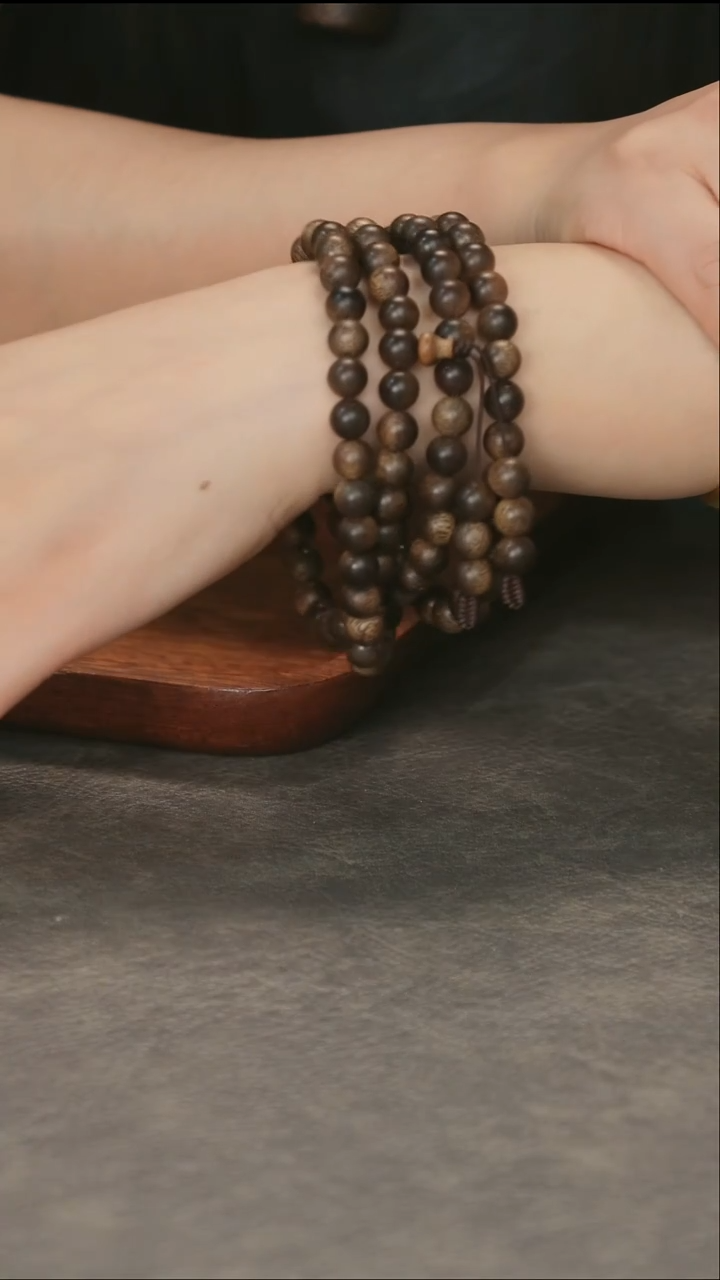 手串沉香木芽庄黄奇楠虎斑纹古董老料0.8*108颗