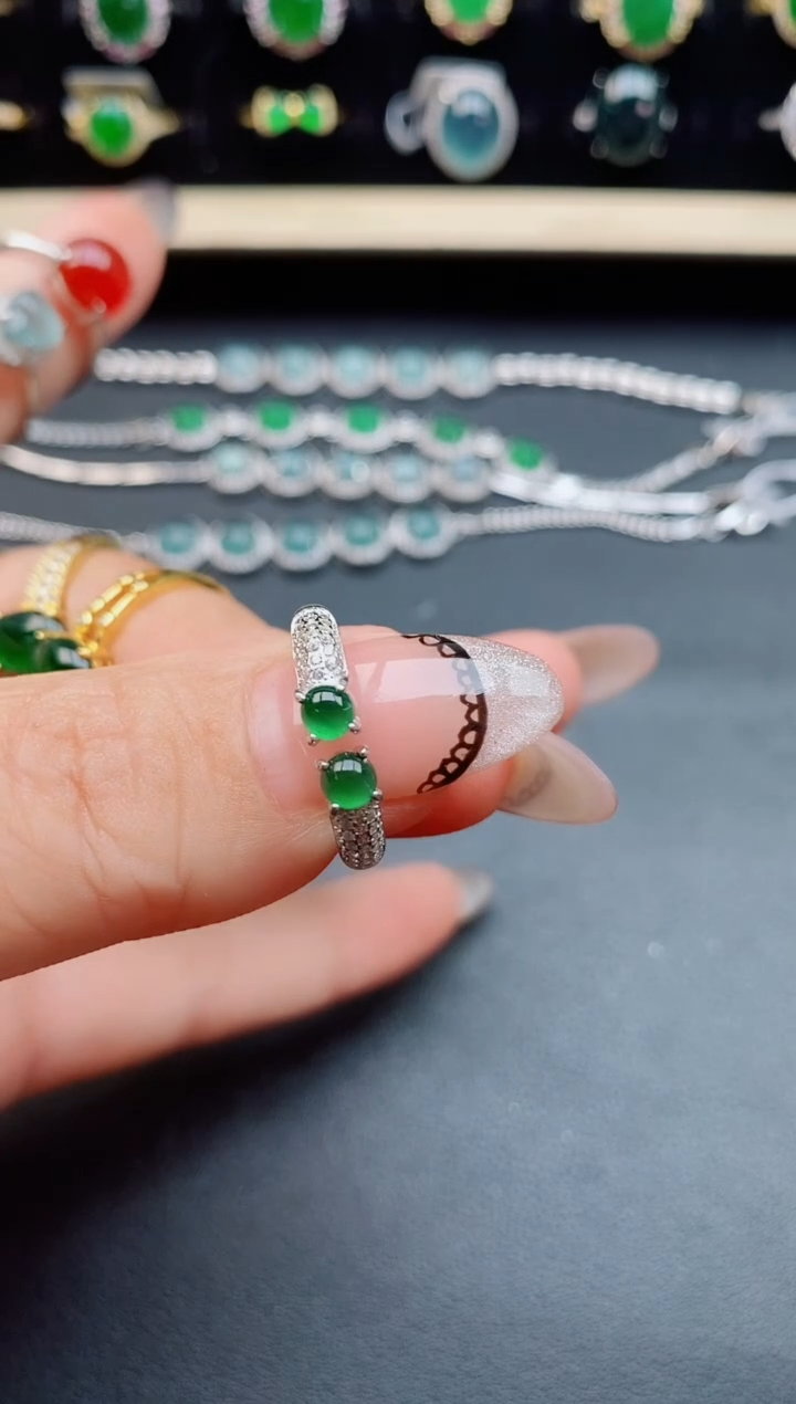 翡翠戒指银S925镶嵌50805