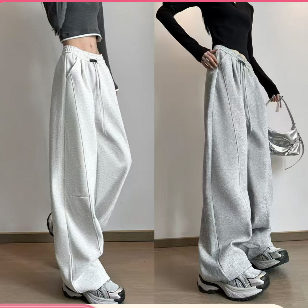 2025黑标镰刀卫裤女秋冬季高腰百搭慵懒风运动裤休闲阔腿裤弯刀裤