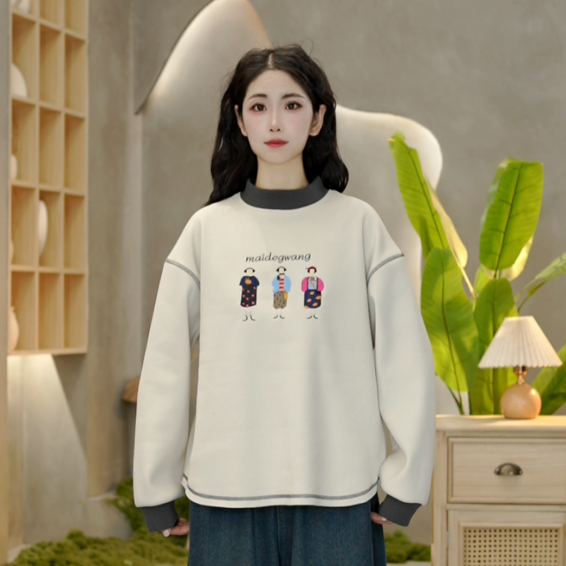 6778 秋冬新款纳米绒加绒加厚圆领字母刺绣卫衣时尚百搭上衣女