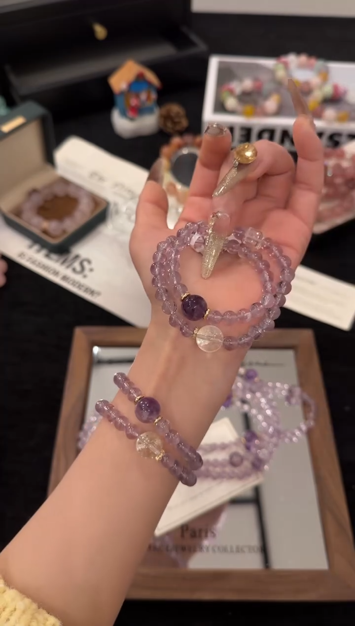 未镶嵌手链水晶紫水晶双圈x3614