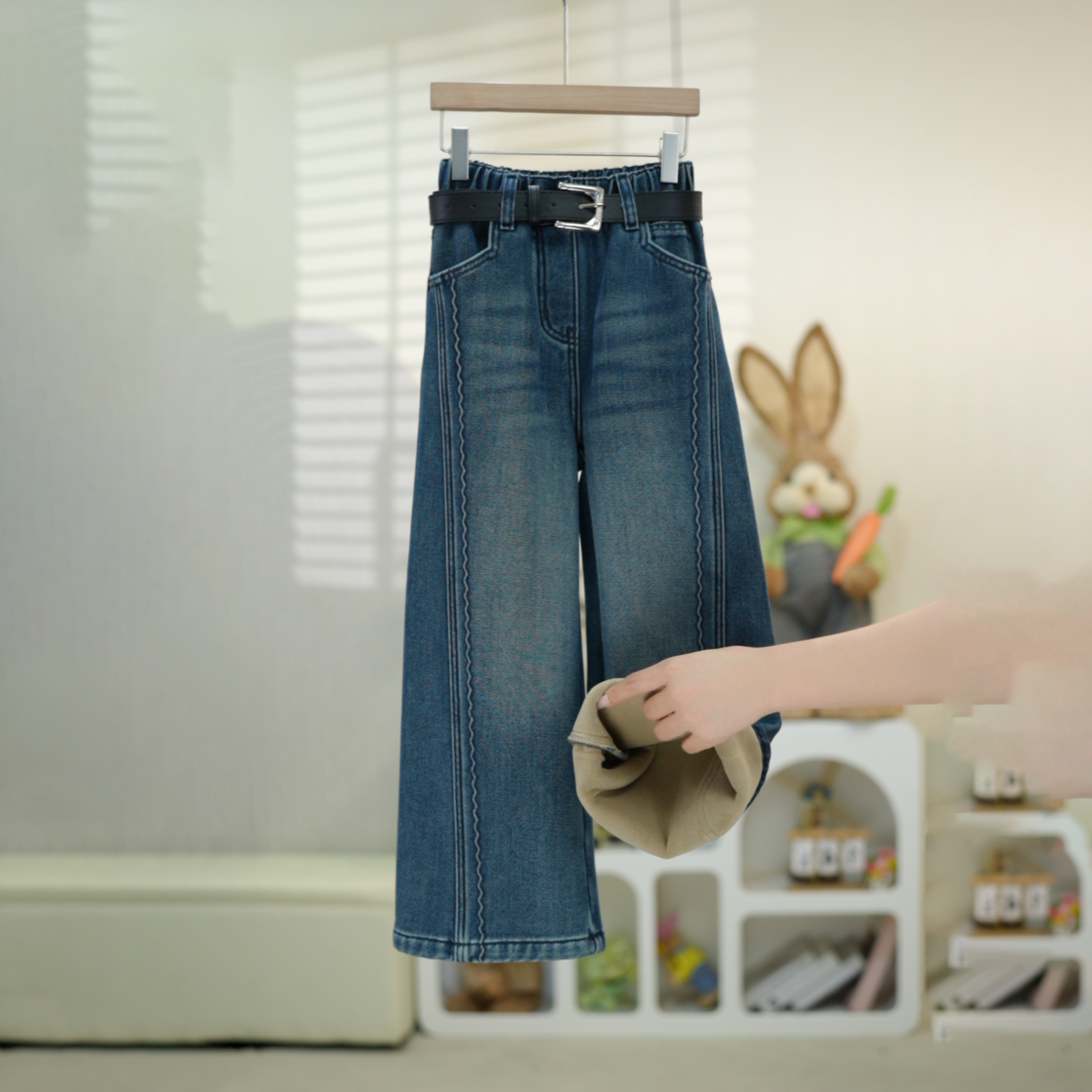 【有弹性，高品质】女童加绒牛仔裤一体绒中大童宽松休闲直筒裤11