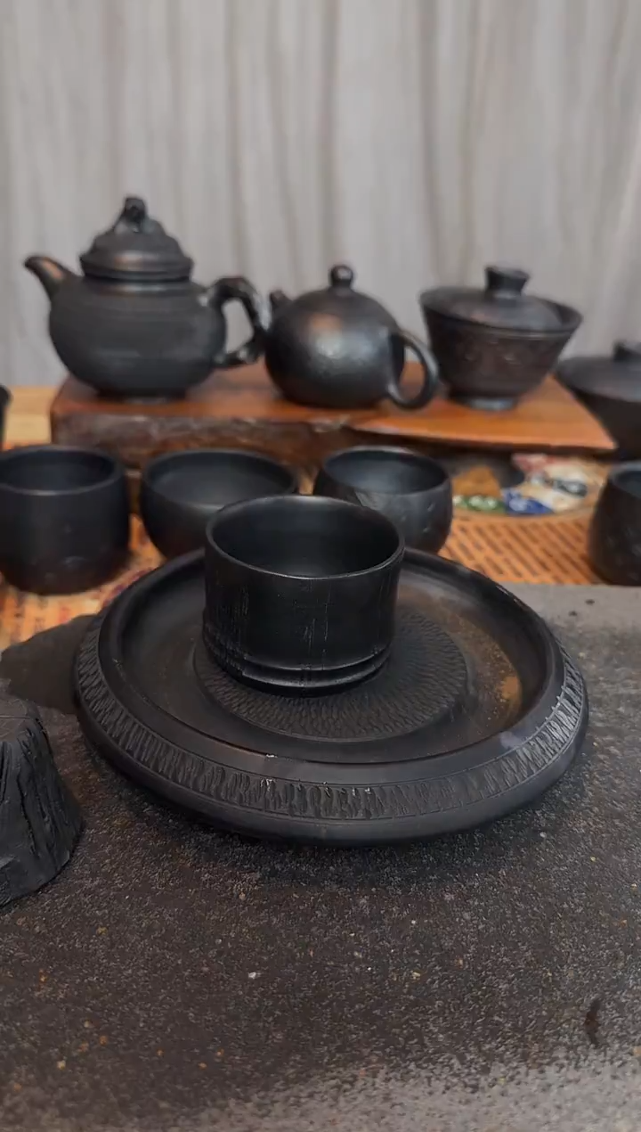神农黑陶仿生竹节杯
