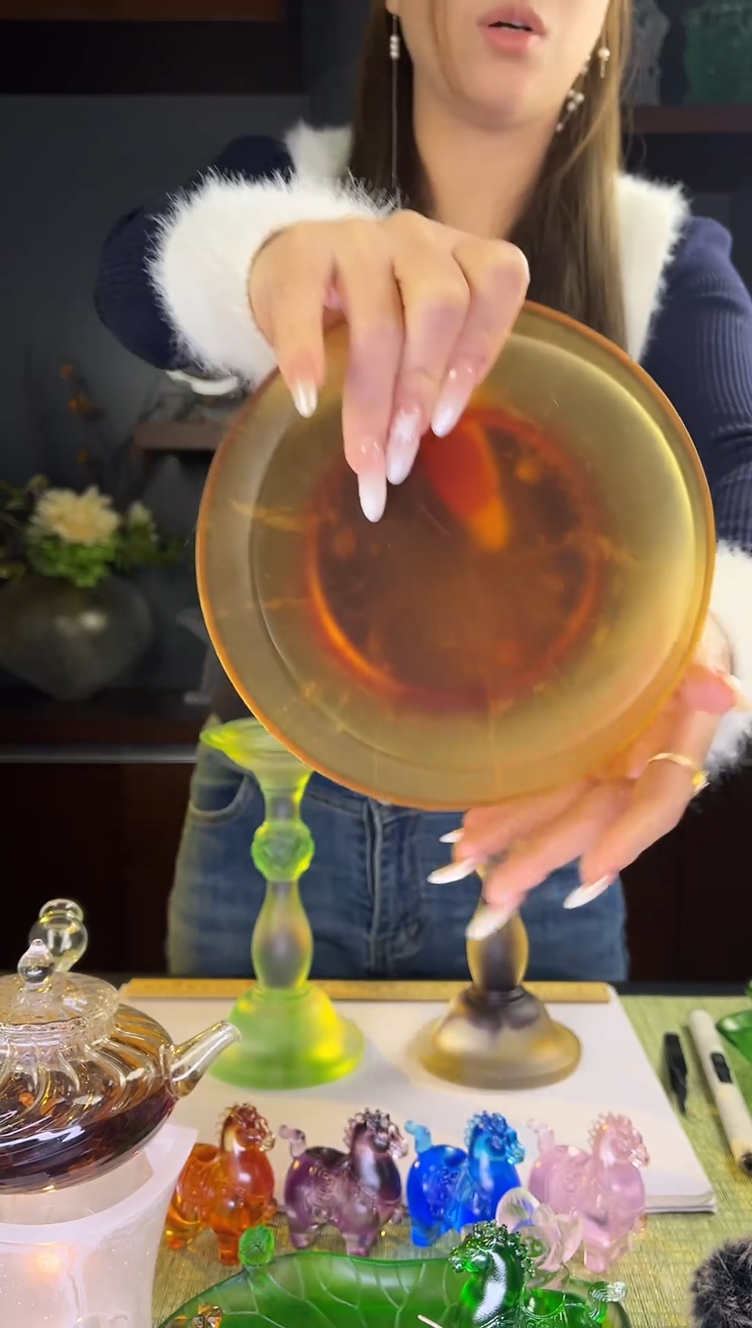 手工艺品琉璃古法琉璃粉烧壶承简约造型