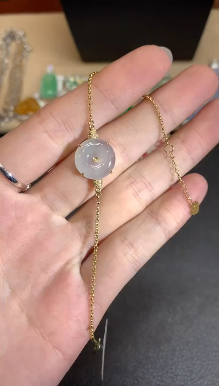 【闪购商品】翡翠手链18K金镶嵌平安扣【无服务费】