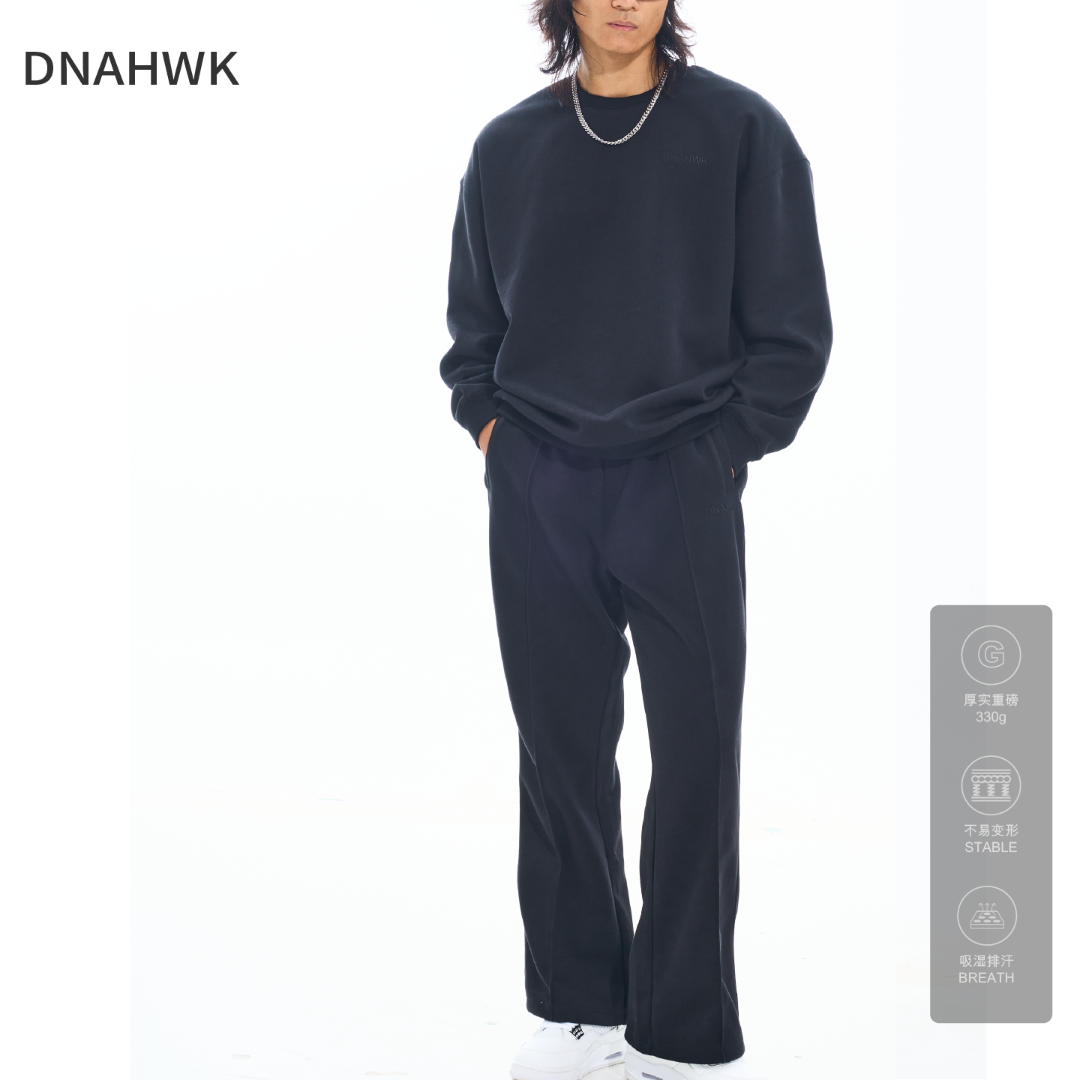 DNAHWK软糯柔感保暖修身休闲卫衣套装秋季显大潮牌宽松刺绣卫衣裤