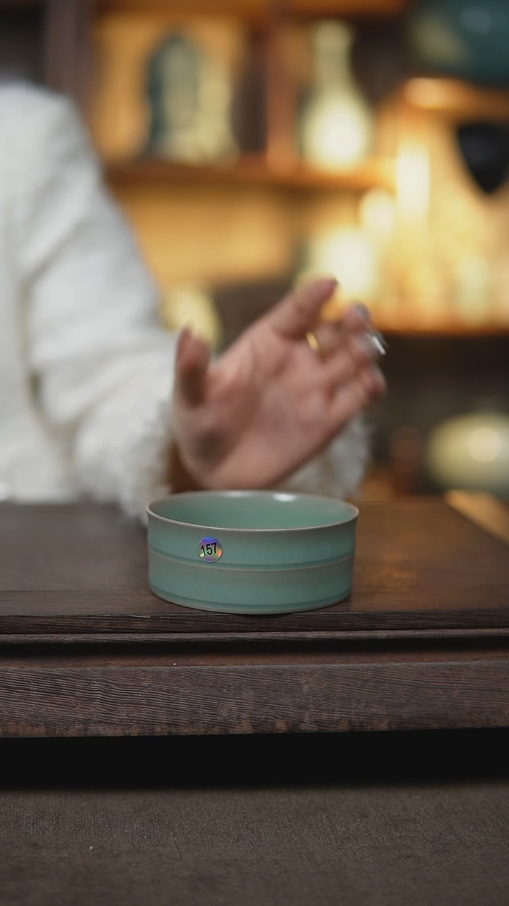 【闪购商品】杯仿古翡翠绿釉两竹节杯瑕157