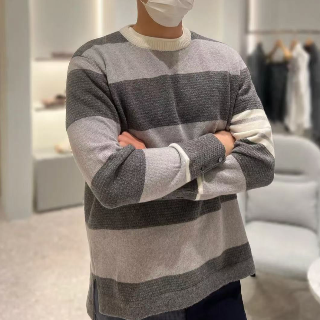 全新未使用 THOMBROWNE /条纹拼色休闲圆领卫衣/1/4码