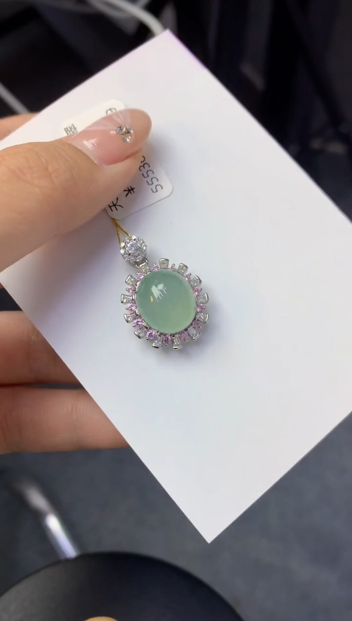 颈饰银S925镶嵌翡翠天然缅甸a货翡翠百元以上9元证书费自理