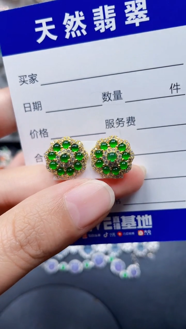 银S925镶嵌翡翠耳饰142