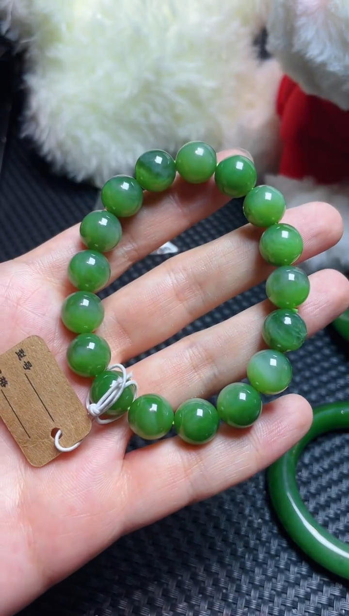 颈饰未镶嵌和田玉和田玉碧玉微猫眼手串12mm