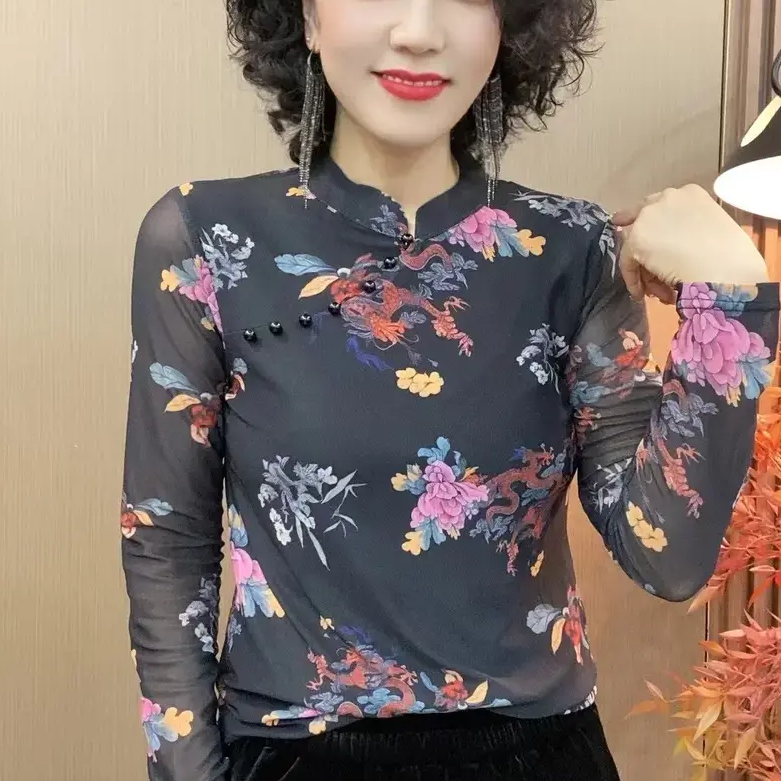 2025秋季新款时尚立领百搭长袖洋气气质减龄显瘦女士上衣打底衫