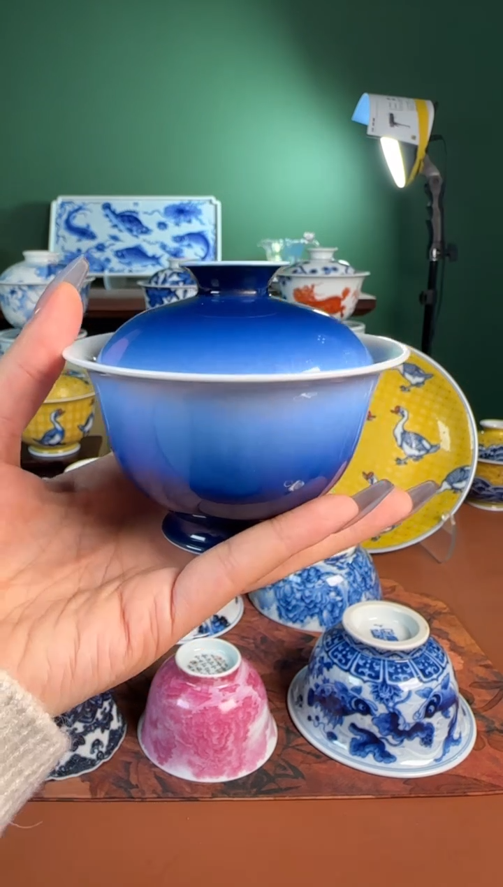 【闪购商品】杯初蓝舍   渐变色     盖碗。  