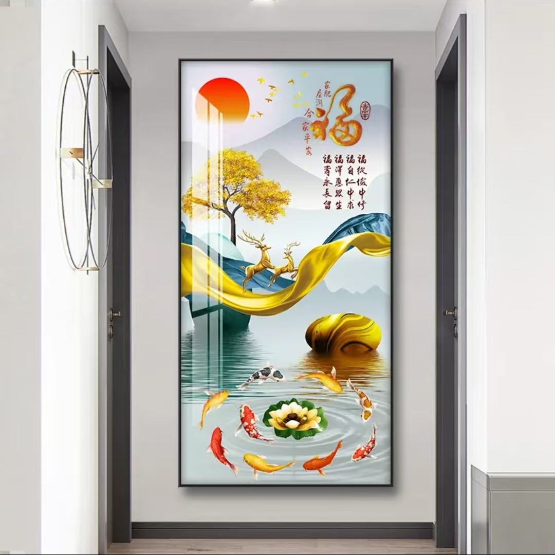 【九鱼聚福】220 玄关装饰画平面晶瓷装饰画走廊过道装饰画60*120