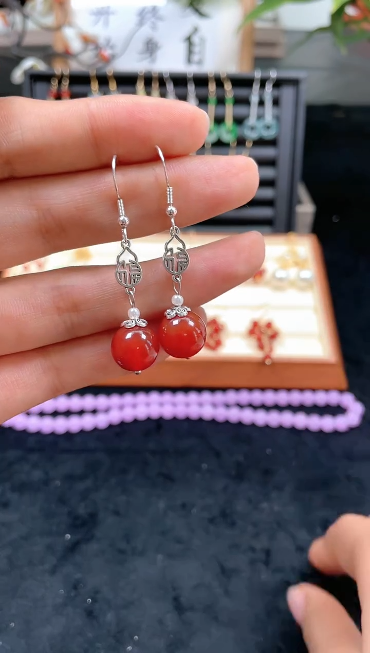 【闪购商品】南红玛瑙耳饰银S925镶嵌201000