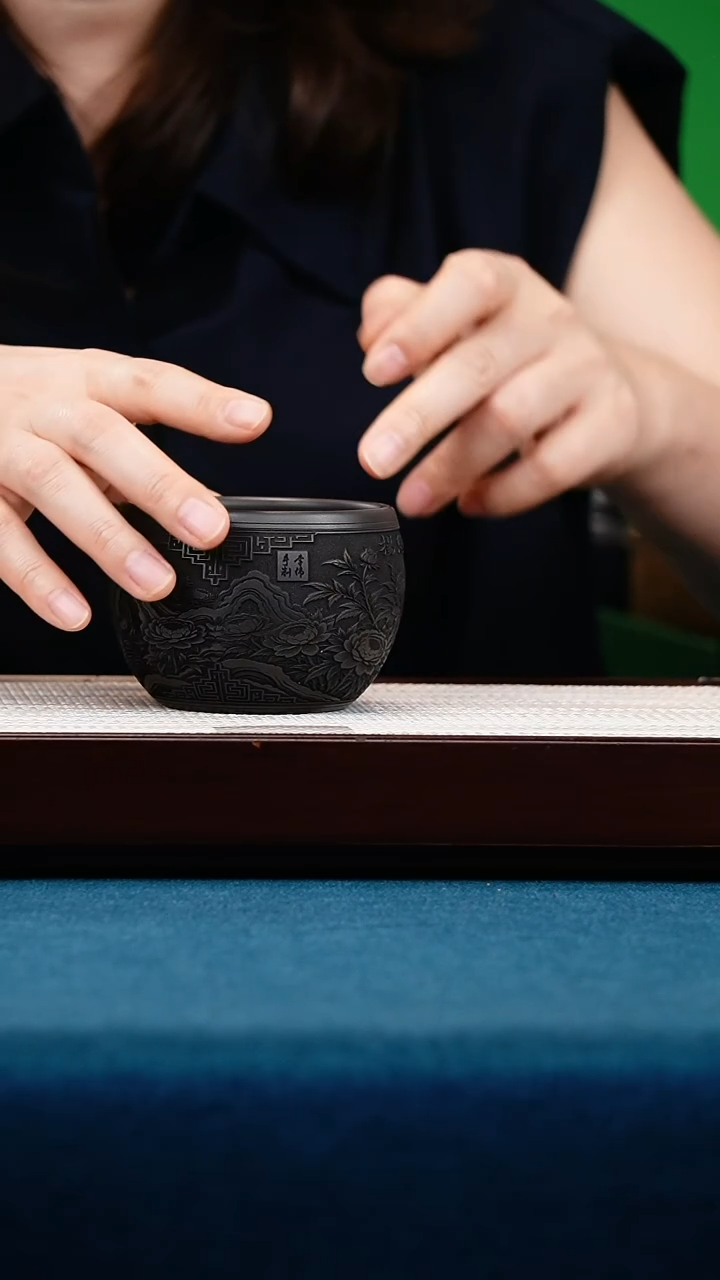 茶壶紫砂石黄主人杯刻牡丹