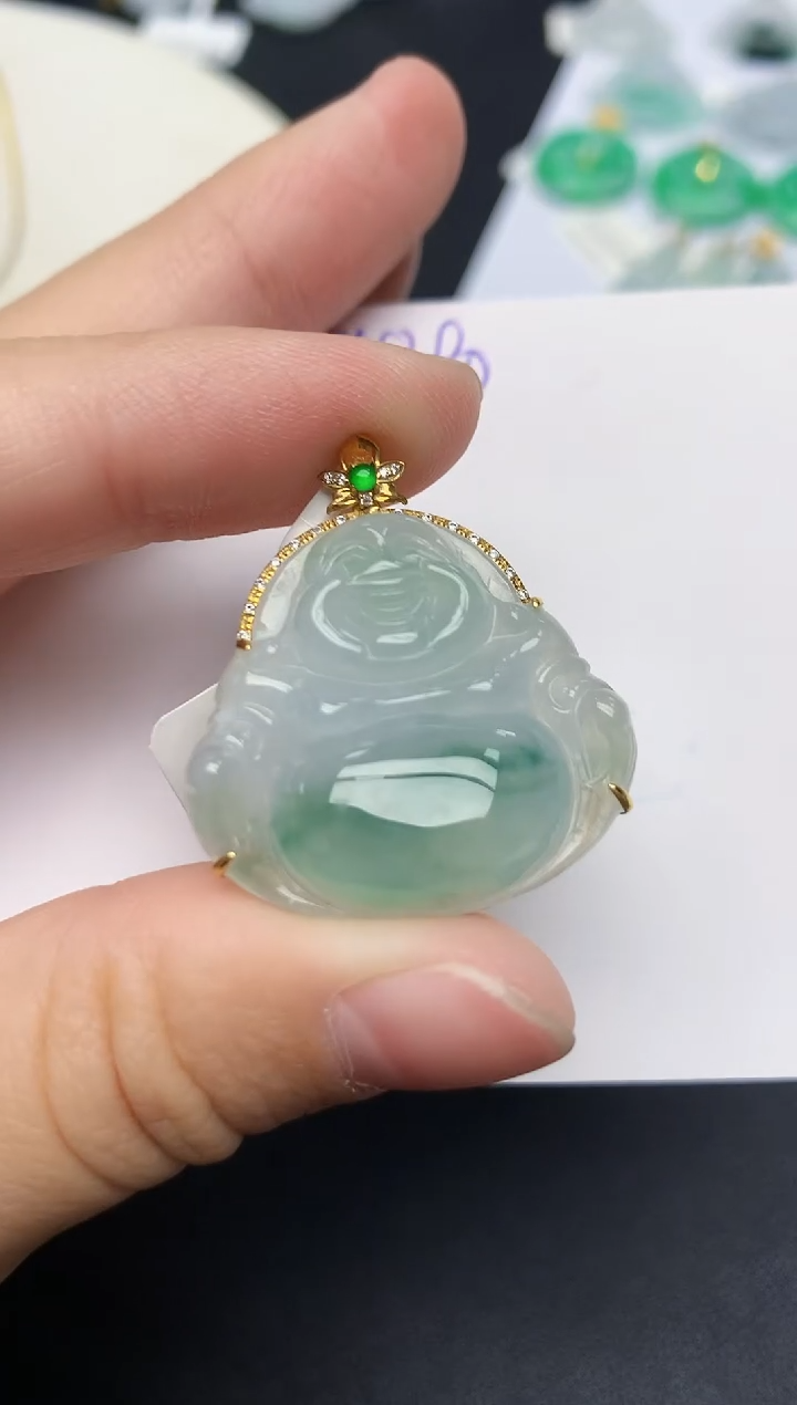 颈饰18K金镶嵌翡翠天然缅甸A货翡翠百元以上9元证书费自理