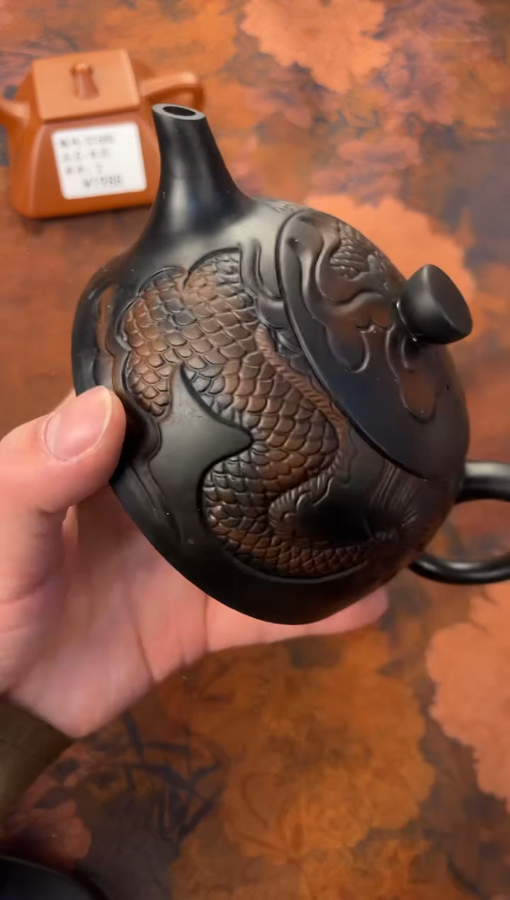 茶杯紫砂-紫陶半月龙壶