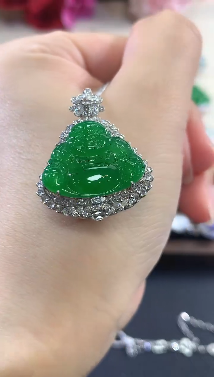 吊坠(不含链)18K金镶嵌翡翠B229