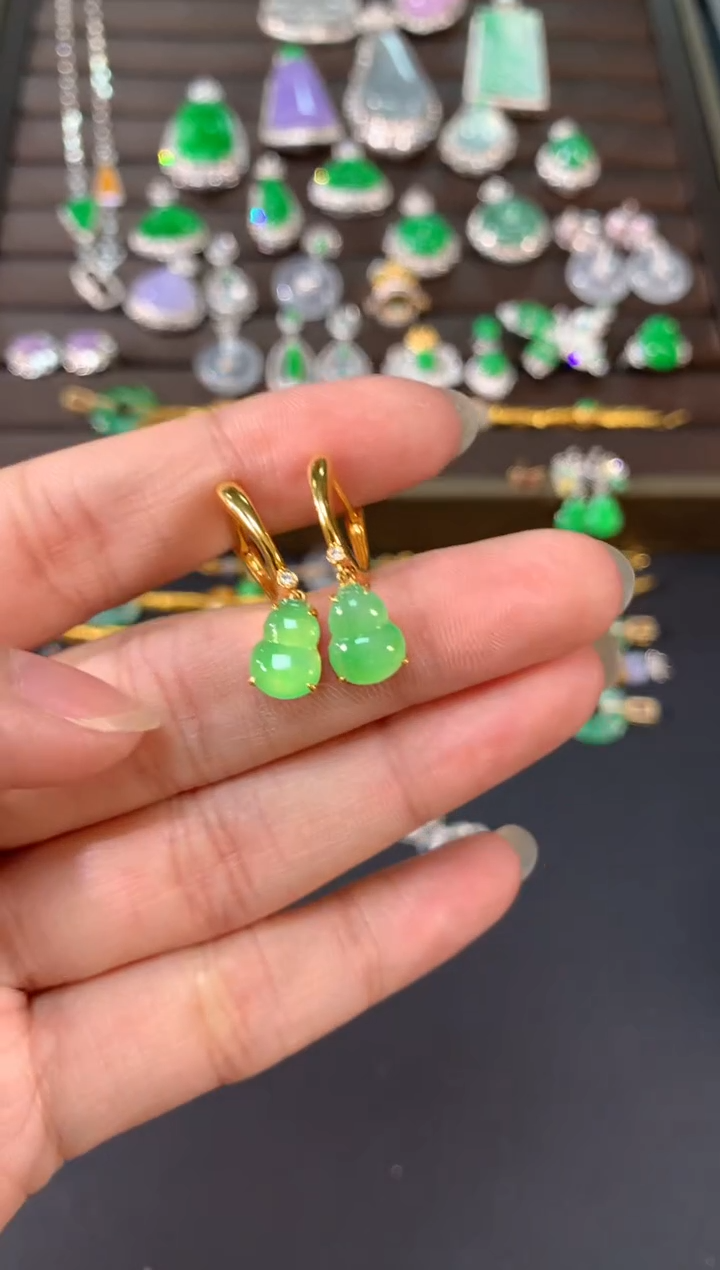 【闪购商品】翡翠耳饰18K金镶嵌A645|2980