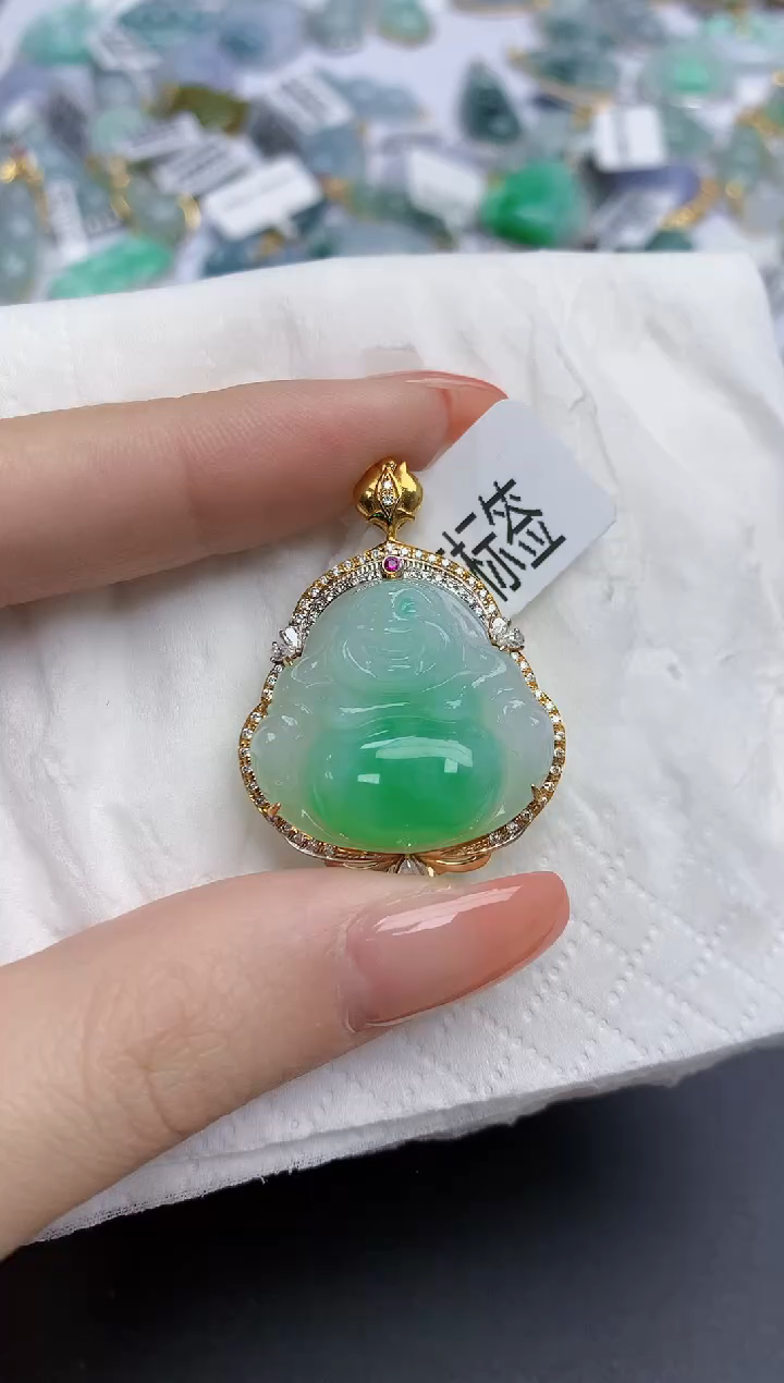 【闪购商品】翡翠颈饰18K金镶嵌天然缅甸翡翠A货