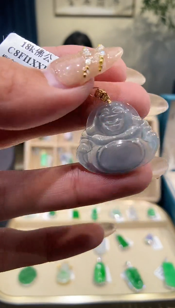 【闪购商品】翡翠吊坠(不含链)18K金镶嵌佛公