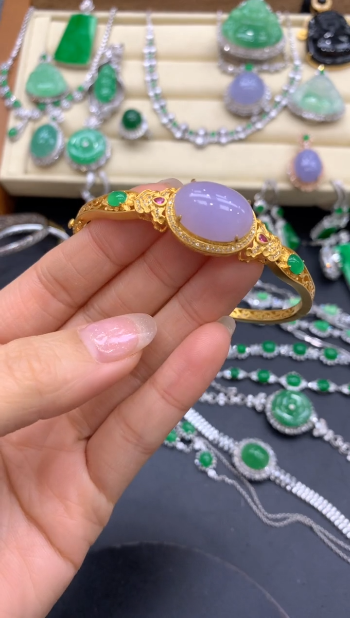 【闪购商品】翡翠手镯18K金镶嵌552-中国好珍宝