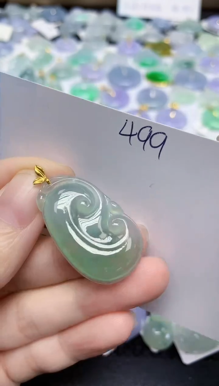 颈饰18K金镶嵌翡翠天然缅甸翡翠A货翡翠百元以上9元证书费自理