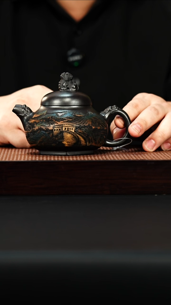 茶壶紫砂宜兴紫砂 六方龙韵 石黄 梅付春 h129