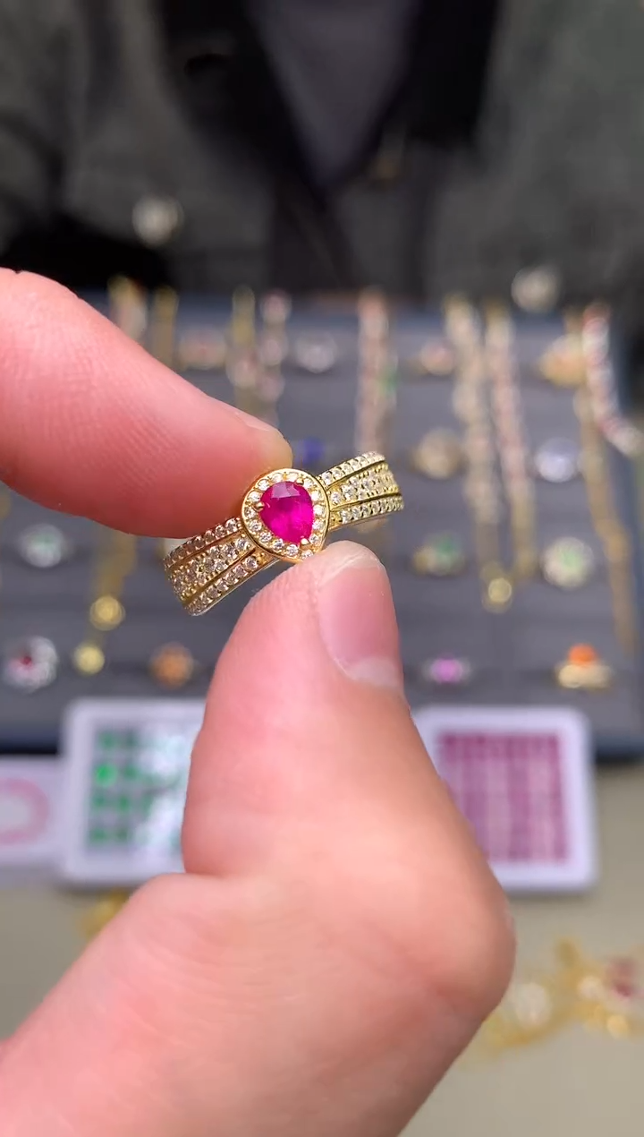 银S925镶嵌戒指红宝石戒指