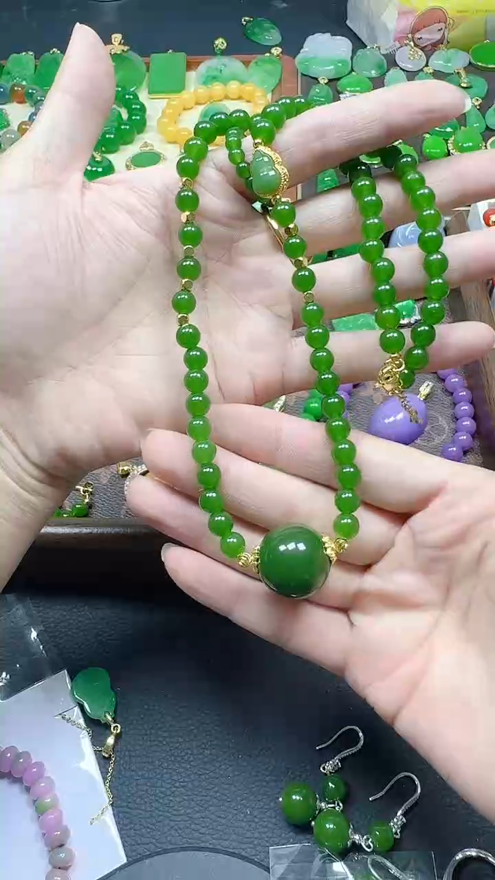 颈饰未镶嵌和田玉葫芦弹珠6mm项链