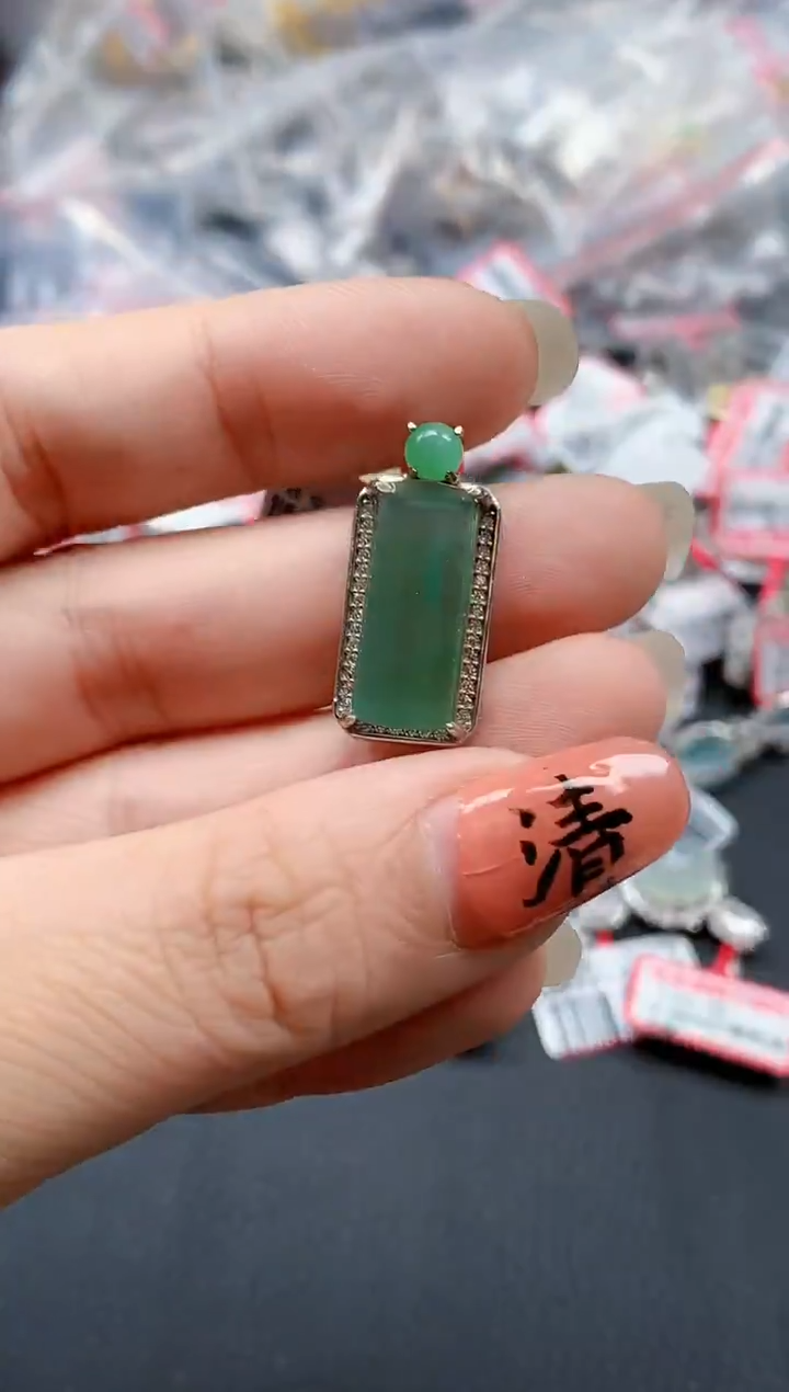 银S925镶嵌戒指翡翠天然A货缅甸翡翠