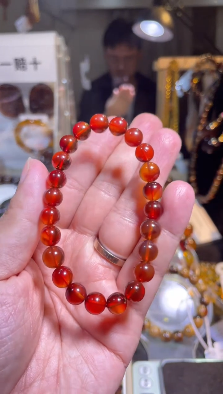 裸石琥珀未镶嵌干放血珀 卡8手串