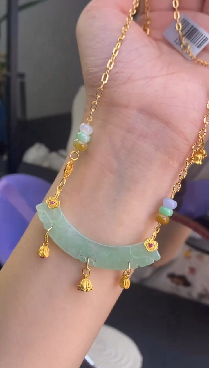 颈饰银S925镶嵌翡翠净货12869