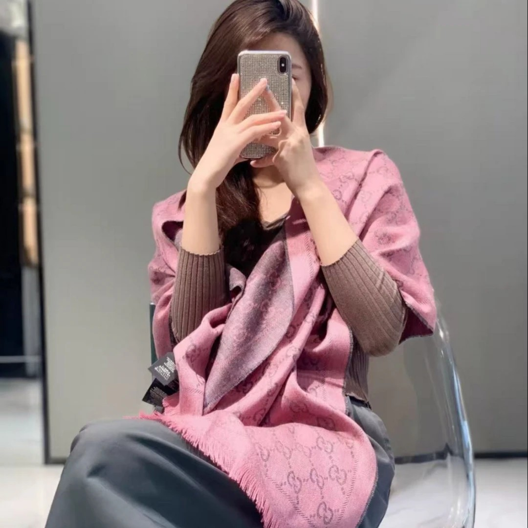  GUCCI古驰 双G提花流苏 针织绒线围巾 男女同款 多色