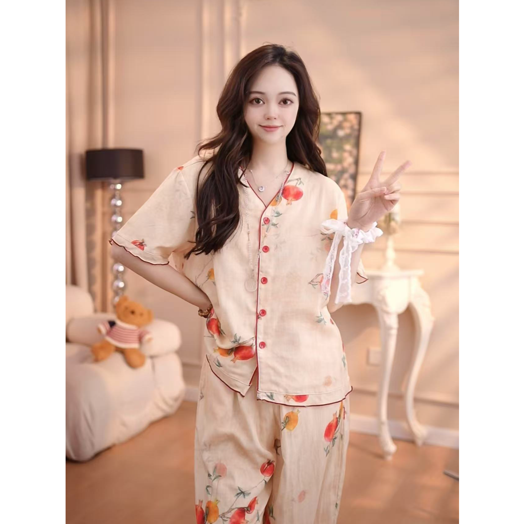 【石榴花】短袖套装 甜美棉夏天QQ薄款舒适纯棉纯棉休闲