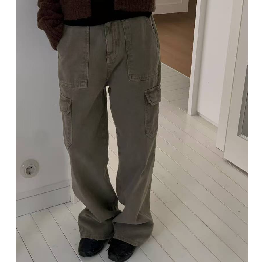 No退No换东大门女装2025复古高腰宽松口袋工装裤子71i-1b