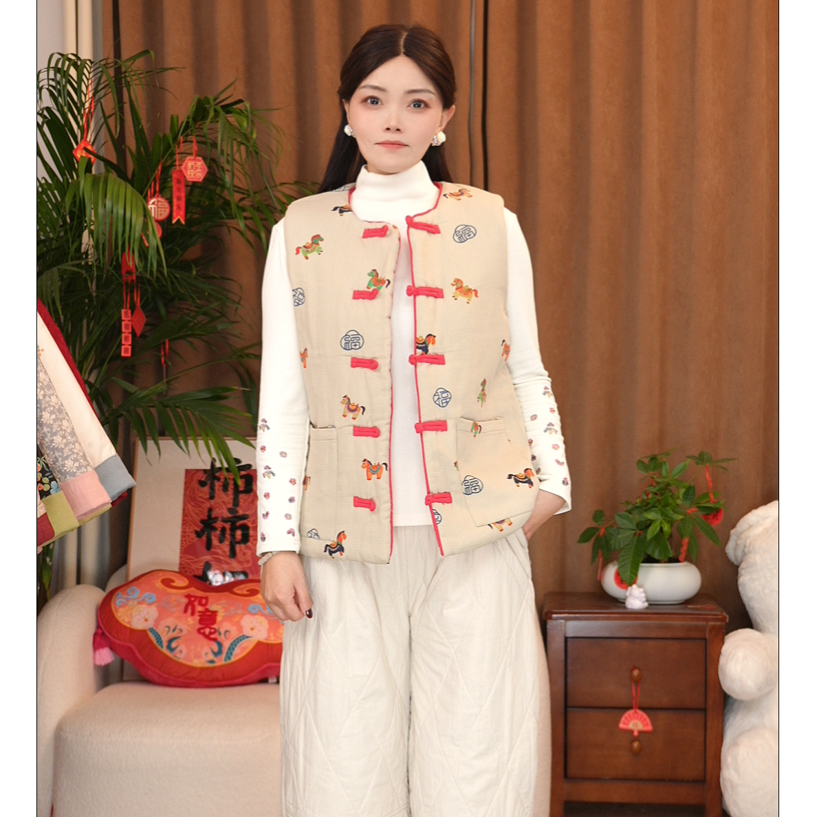 【100%手工纯棉花】新疆长绒棉花马甲女新款冬季无袖保暖全棉马夹